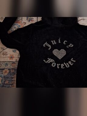 Juicy Couture Black Rhinestone 'Juicy Forever' Velour Hoodie